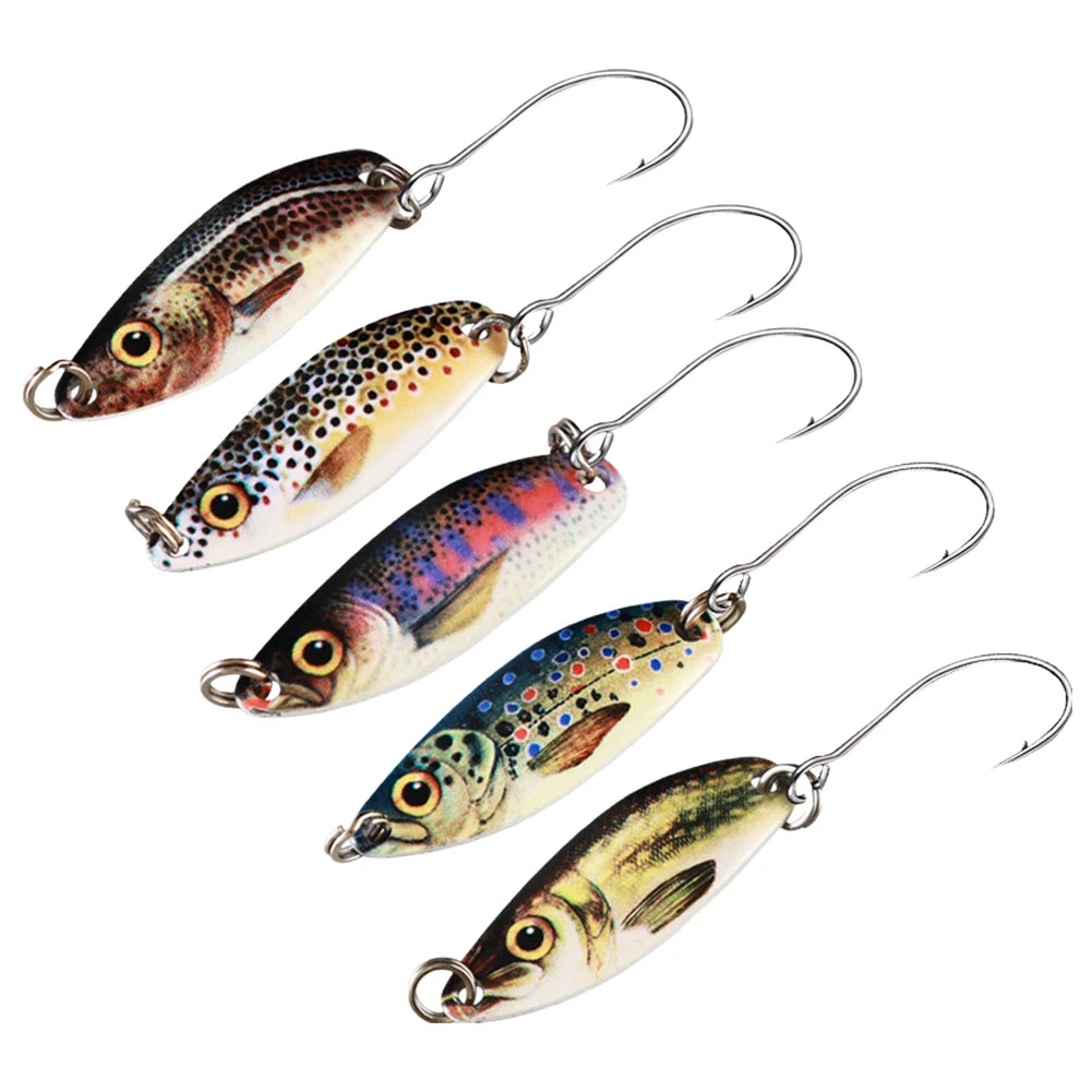 5pcs Fishing Spoon Lure 3g 5g Fishing Bait Metal Swimbait with Hook for River Stream Freshwater Bass Pike Trout