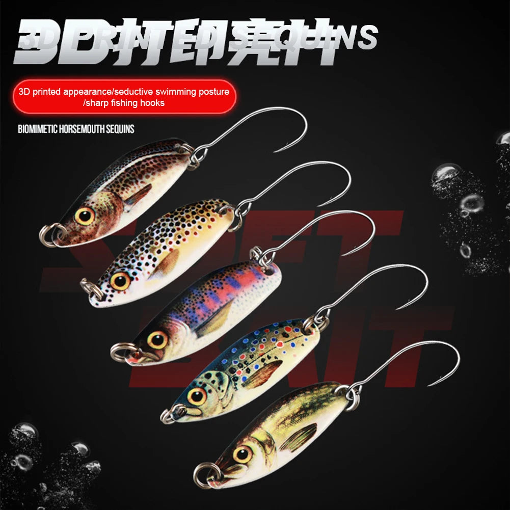 5pcs Fishing Spoon Lure 3g 5g Fishing Bait Metal Swimbait with Hook for River Stream Freshwater Bass Pike Trout