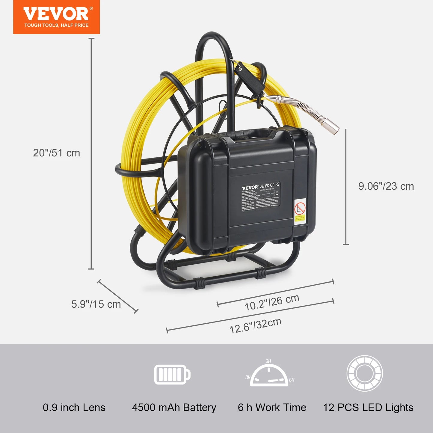 SucceBuy Sewer Camera 9" Screen Pipeline Inspection Camera w/ DVR Function Waterproof Camera 12 Adjustable LED and 16 GB SD Card