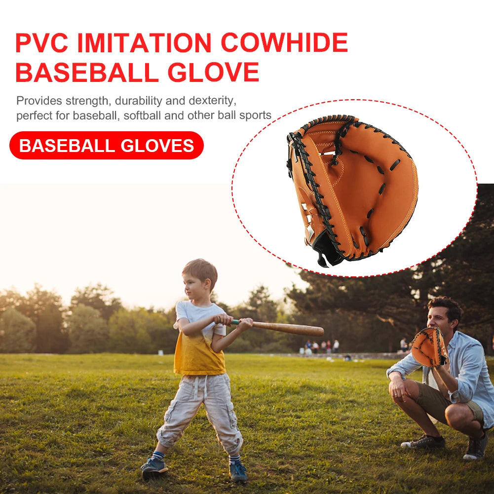 Baseball Glove PU Leather Baseball Fielding Glove Thicken Beginner Play Training Wear-resistant Catcher Mitt for Outdoor Sports