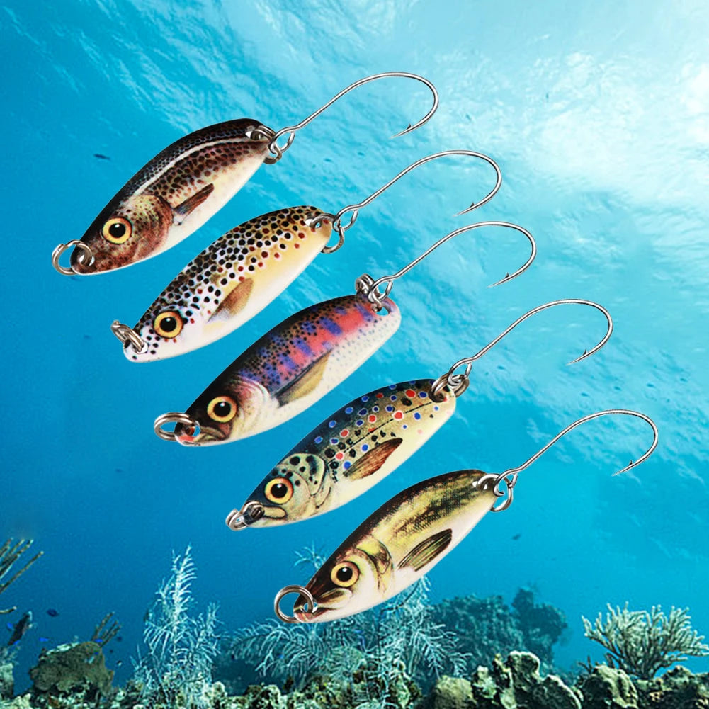 5pcs Fishing Spoon Lure 3g 5g Fishing Bait Metal Swimbait with Hook for River Stream Freshwater Bass Pike Trout