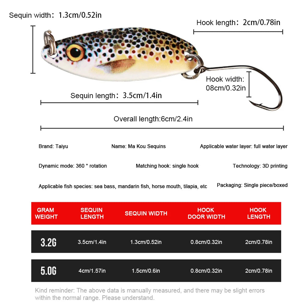 5pcs Fishing Spoon Lure 3g 5g Fishing Bait Metal Swimbait with Hook for River Stream Freshwater Bass Pike Trout